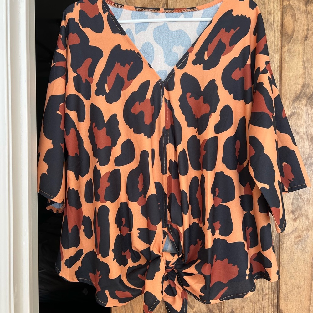 Leopard Print Top V Neck Tied Waist